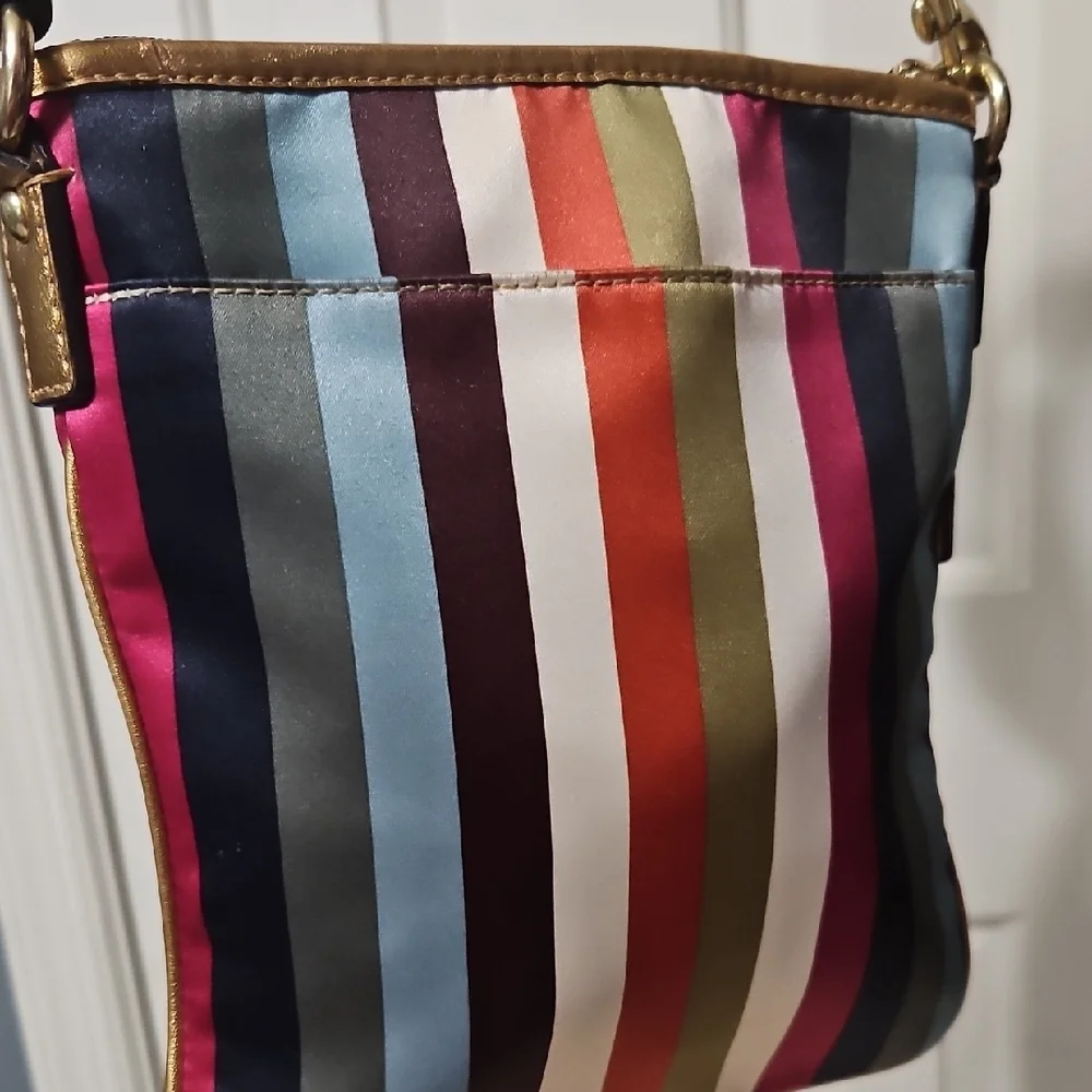 Coach NWOT Legacy Multicolor Striped Crossbody Bag with Gold Accents - Picture 2 of 9